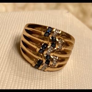 14K Gold Diamond & Sapphire Ring